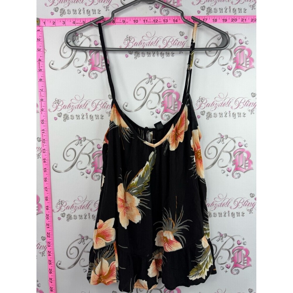 Volcom tank top hibiscus 🌺 flowers flowy Black Floral Swing Cami Tank Top